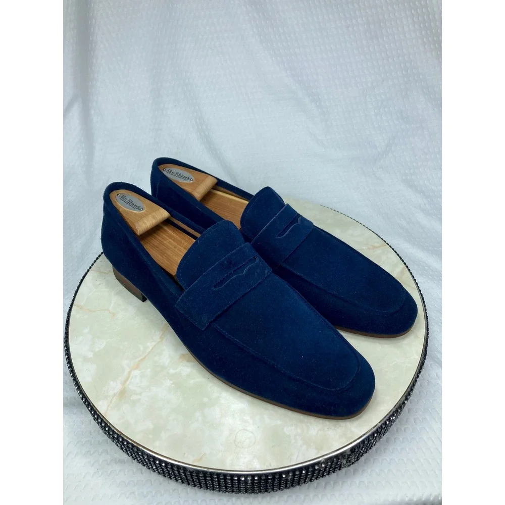 Steve Madden Soto Suede Penny Loafers Mens Sz 13 Navy Blue Office Slip  On Shoes